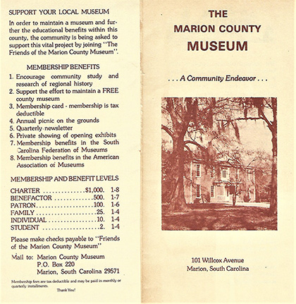 old marion county museum pamphlet describing member benefits