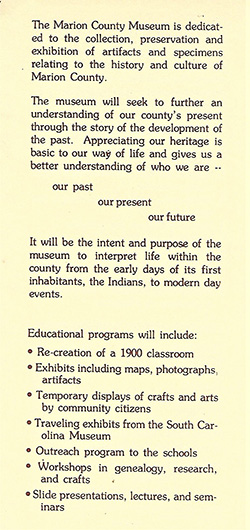 old brochure outlining the museums mission statement