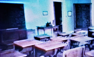 an old classroom full of desks